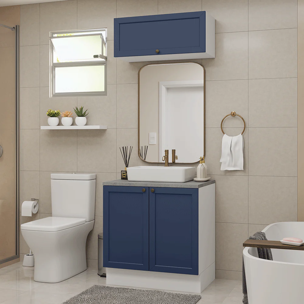 Vanitory 80cm 3 Puertas Blanco/Azul Vik 02