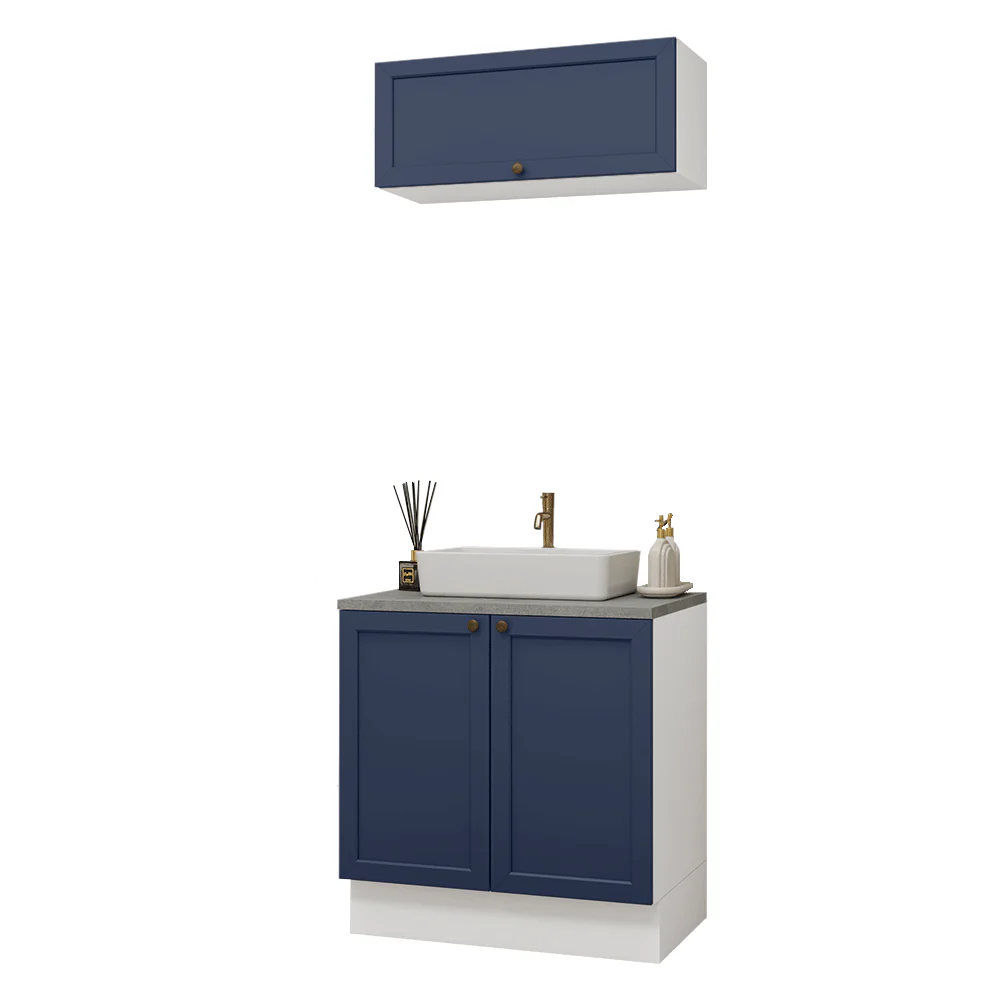 Vanitory 80cm 3 Puertas Blanco/Azul Vik 02 - Image 3