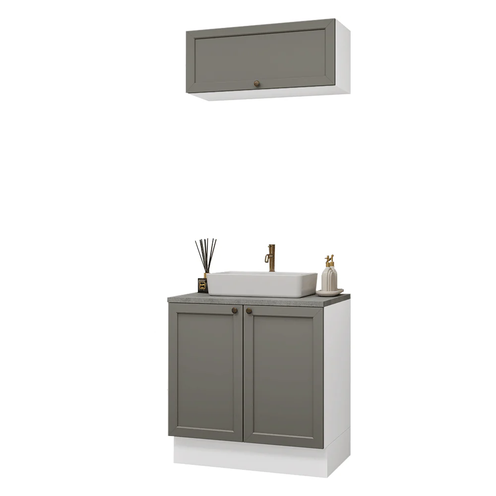 Vanitory 80cm 3 puertas Blanco/Gris Vik 02 - Image 3