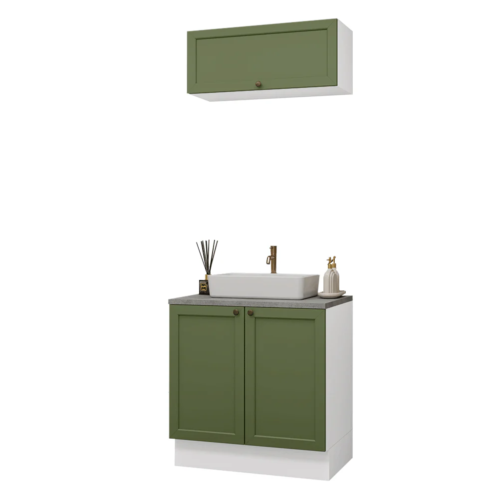 Vanitory 80cm 3 puertas Blanco/Verde Vik 02 - Image 3