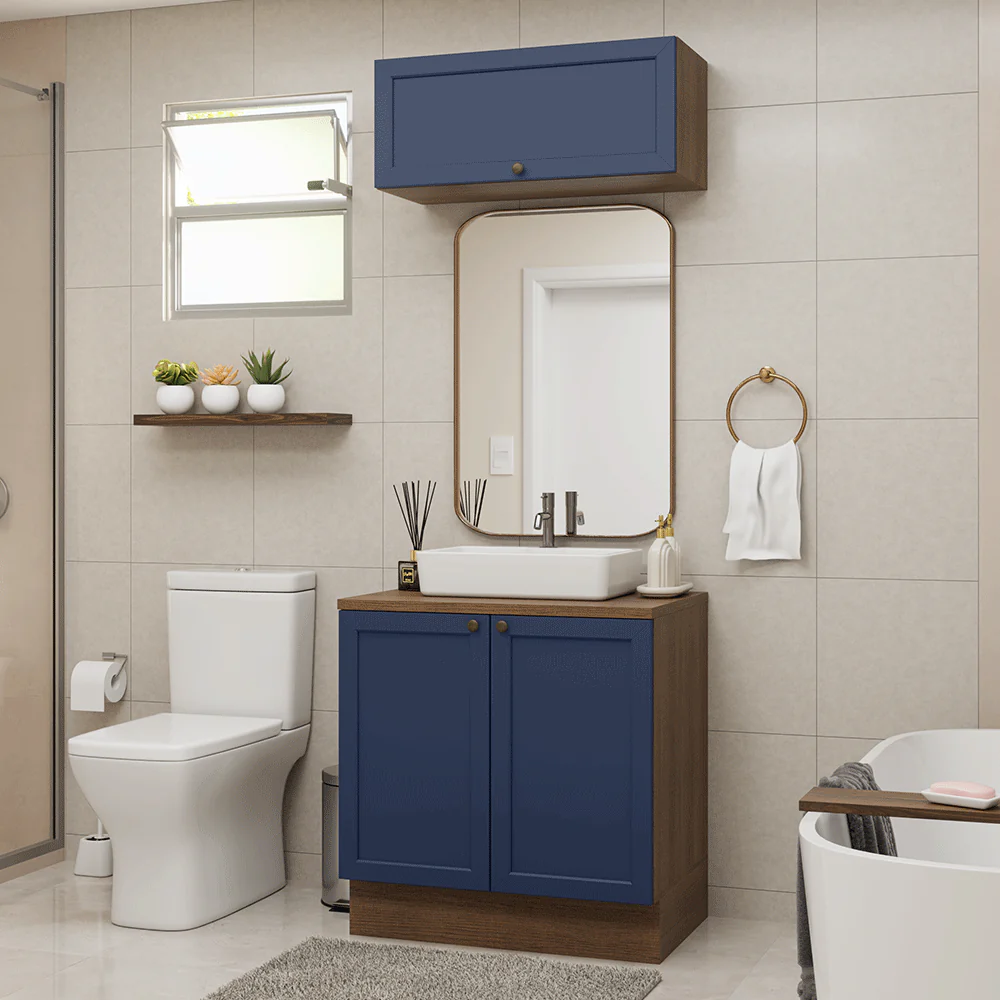 Vanitory 80cm 3 puertas Marrón/Azul Vik 02