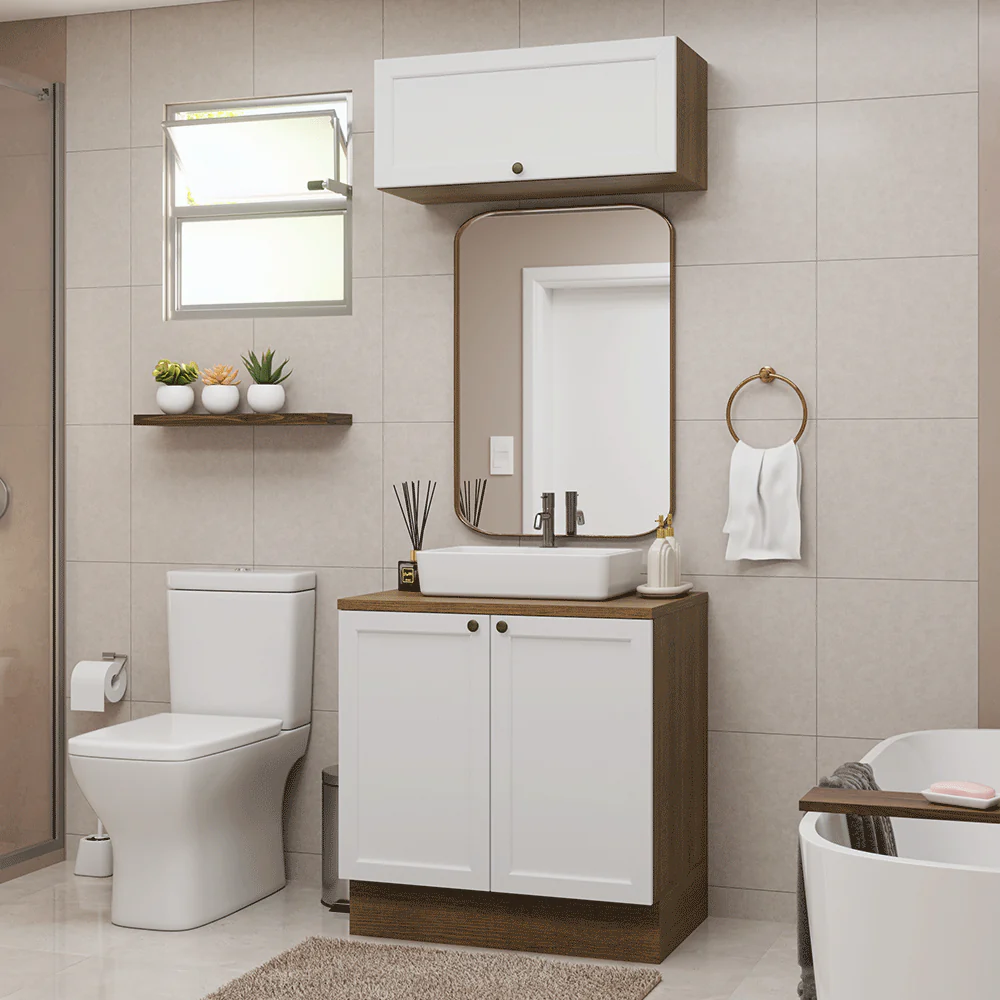 Vanitory 80cm 3 puertas Marrón/Blanco Vik 02